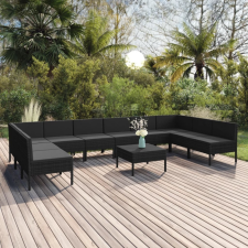 11 részes fekete polyrattan kerti ülőgarnitúra párnákkal kerti bútor