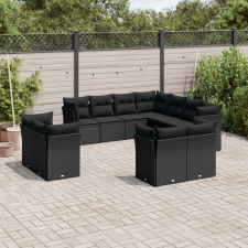 11 részes fekete polyrattan kerti ülőgarnitúra párnákkal kerti bútor
