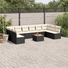 11 részes fekete polyrattan kerti ülőgarnitúra párnákkal kerti bútor