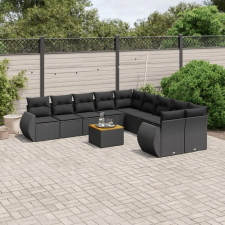  11 részes fekete polyrattan kerti ülőgarnitúra párnákkal kerti bútor