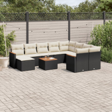  11 részes fekete polyrattan kerti ülőgarnitúra párnákkal kerti bútor