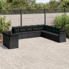  11 részes fekete polyrattan kerti ülőgarnitúra párnákkal kerti bútor