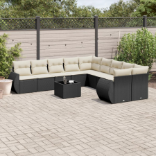 11 részes fekete polyrattan kerti ülőgarnitúra párnákkal kerti bútor