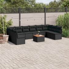  11 részes fekete polyrattan kerti ülőgarnitúra párnákkal kerti bútor