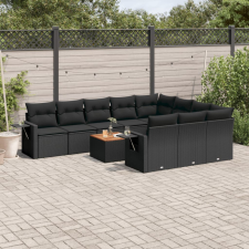 11 részes fekete polyrattan kerti ülőgarnitúra párnákkal kerti bútor