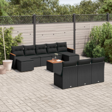 11 részes fekete polyrattan kerti ülőgarnitúra párnákkal kerti bútor