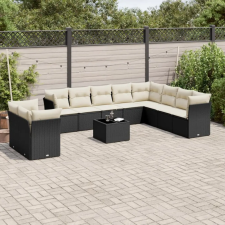  11 részes fekete polyrattan kerti ülőgarnitúra párnákkal kerti bútor
