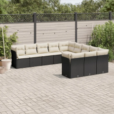  11 részes fekete polyrattan kerti ülőgarnitúra párnákkal kerti bútor