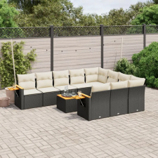  11 részes fekete polyrattan kerti ülőgarnitúra párnákkal kerti bútor