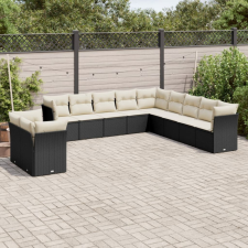 11 részes fekete polyrattan kerti ülőgarnitúra párnákkal kerti bútor