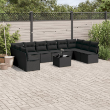 11 részes fekete polyrattan kerti ülőgarnitúra párnákkal kerti bútor