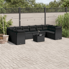  11 részes fekete polyrattan kerti ülőgarnitúra párnákkal kerti bútor