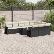 11 részes fekete polyrattan kerti ülőgarnitúra párnákkal kerti bútor