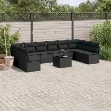  11 részes fekete polyrattan kerti ülőgarnitúra párnákkal kerti bútor