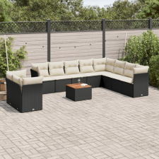  11 részes fekete polyrattan kerti ülőgarnitúra párnákkal kerti bútor