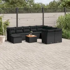  11 részes fekete polyrattan kerti ülőgarnitúra párnákkal kerti bútor