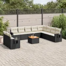  11 részes fekete polyrattan kerti ülőgarnitúra párnákkal kerti bútor