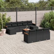  11 részes fekete polyrattan kerti ülőgarnitúra párnákkal kerti bútor