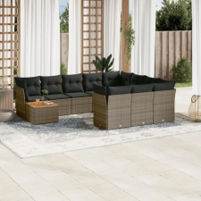  11 részes szürke polyrattan kerti ülőgarnitúra párnákkal kerti bútor