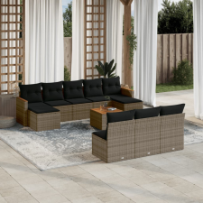 11 részes szürke polyrattan kerti ülőgarnitúra párnákkal kerti bútor