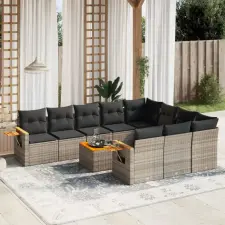  11 részes szürke polyrattan kerti ülőgarnitúra párnákkal kerti bútor