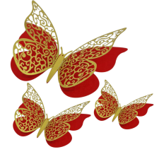  12 darabos 4D-s pillangó alakú torta dekoráció – Piros party kellék