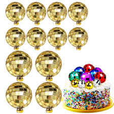 12 darabos műanyag tortadekoráció – Disco gömb, tükörgömb – Arany party kellék