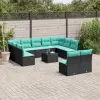  12 db fekete polyrattan kerti kanapégarnitúra párnákkal