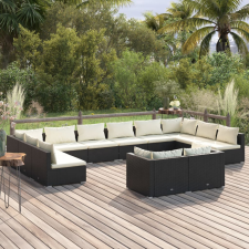  12 részes fekete polyrattan kerti ülőgarnitúra párnákkal kerti bútor