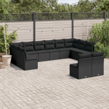  12 részes fekete polyrattan kerti ülőgarnitúra párnákkal kerti bútor