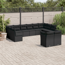 12 részes fekete polyrattan kerti ülőgarnitúra párnákkal kerti bútor