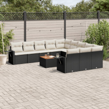  12 részes fekete polyrattan kerti ülőgarnitúra párnákkal kerti bútor