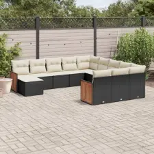  12 részes fekete polyrattan kerti ülőgarnitúra párnákkal kerti bútor