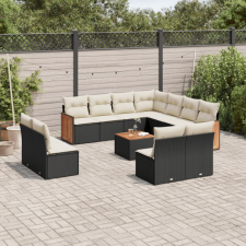  12 részes fekete polyrattan kerti ülőgarnitúra párnákkal kerti bútor