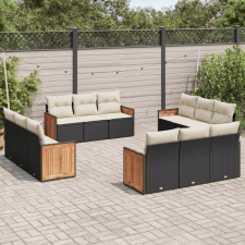 12 részes fekete polyrattan kerti ülőgarnitúra párnákkal kerti bútor