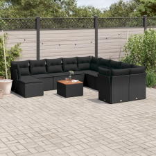  12 részes fekete polyrattan kerti ülőgarnitúra párnákkal kerti bútor