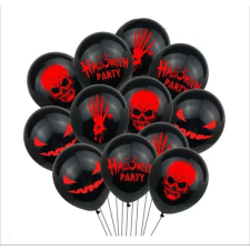 12 részes lufi csomag, Halloween mintájú, piros-fekete party kellék