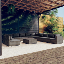 12 részes szürke polyrattan kerti ülőgarnitúra párnákkal kerti bútor
