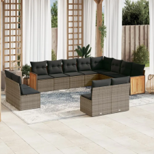  12 részes szürke polyrattan kerti ülőgarnitúra párnákkal kerti bútor