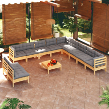  12 részes tömör fenyőfa kerti ülőgarnitúra szürke párnákkal kerti bútor