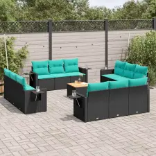  13 db fekete polyrattan kerti kanapégarnitúra párnákkal kerti bútor