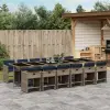  13 db szürke polyrattan kerti étkezőgarnitúra párnákkal