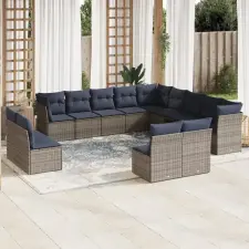  13 db szürke polyrattan kerti kanapégarnitúra párnákkal kerti bútor
