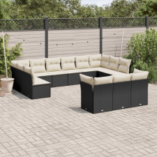  13 részes fekete polyrattan kerti ülőgarnitúra párnákkal kerti bútor