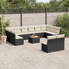  13 részes fekete polyrattan kerti ülőgarnitúra párnákkal kerti bútor