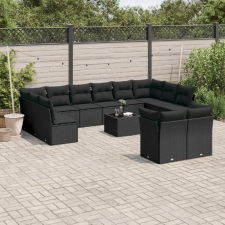  13 részes fekete polyrattan kerti ülőgarnitúra párnákkal kerti bútor