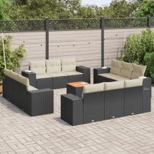  13 részes fekete polyrattan kerti ülőgarnitúra párnákkal kerti bútor