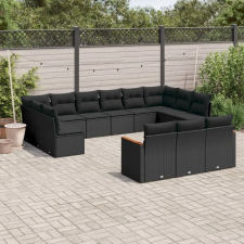  13 részes fekete polyrattan kerti ülőgarnitúra párnákkal kerti bútor