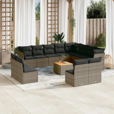  13 részes szürke polyrattan kerti ülőgarnitúra párnákkal kerti bútor