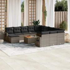  13 részes szürke polyrattan kerti ülőgarnitúra párnákkal kerti bútor